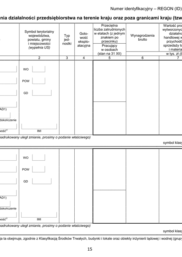 GUS SP (2015) s.15 (archiwalny) Roczna ankieta przedsiębiorstwa za rok 2015 - załącznik strona 15