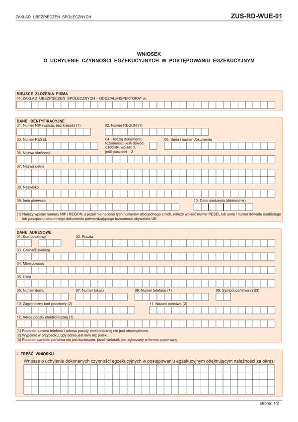 ZUS-RD-WUE-01 (archiwalny) Wniosek o uchylenie czynności egzekucyjnych