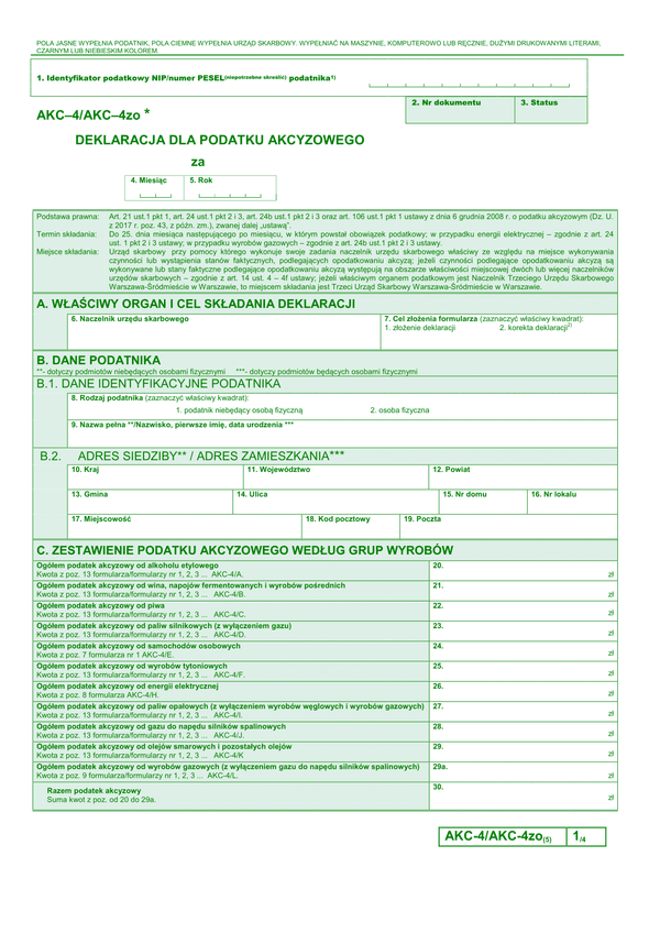 AKC-4/AKC-4zo (5) (archiwalny) Deklaracja dla podatku akcyzowego 