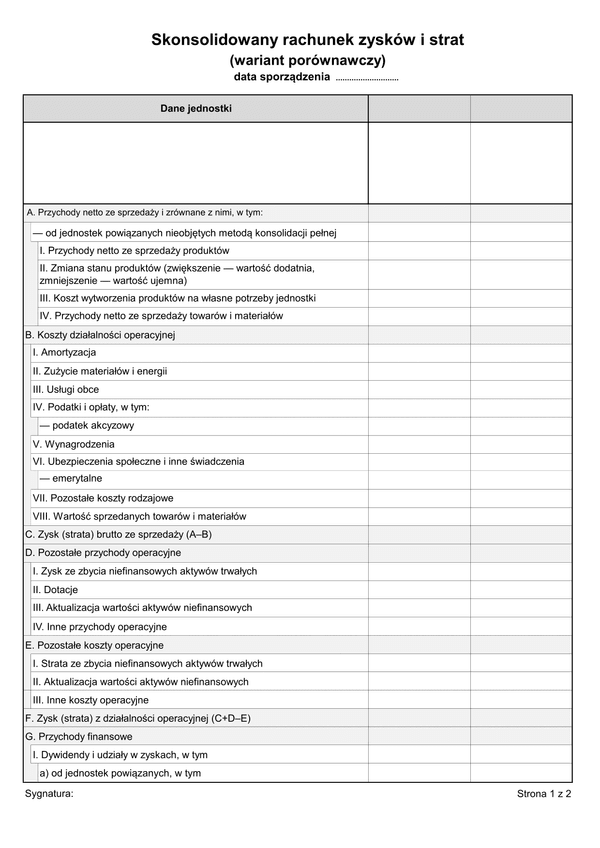 SRZiS (archiwalny) Skonsolidowany rachunek zysków i strat jednostki sprawozdawczej (wariant porównawczy)