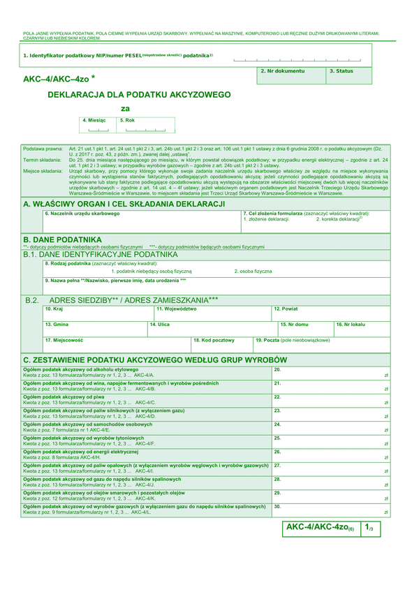 AKC-4/AKC-4zo (6) (archiwalny) Deklaracja dla podatku akcyzowego 