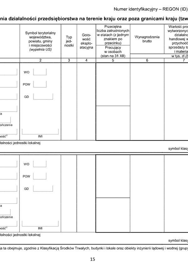 GUS SP (2018) s.15 (archiwalny) Roczna ankieta przedsiębiorstwa za rok 2018 - załącznik strona 15