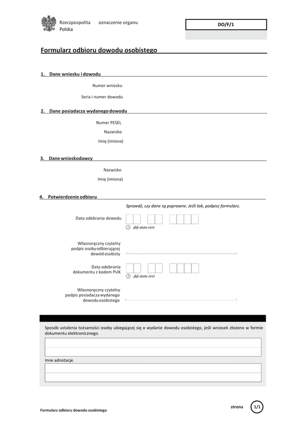 FoDO Formularz odbioru dowodu osobistego