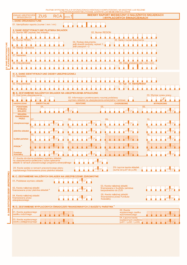 ZUS RCA (archiwalny) Imienny raport miesięczny o należnych składkach i wypłaconych świadczeniach