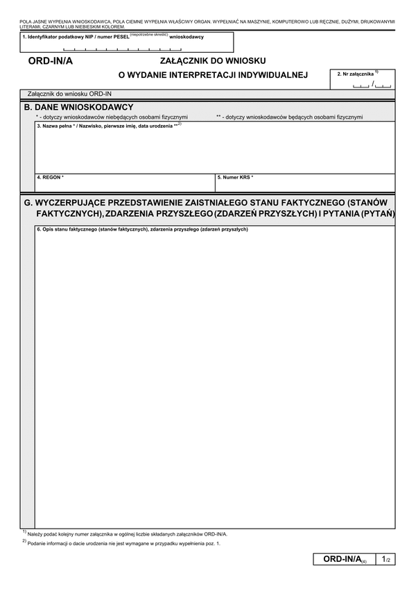 ORD-IN/A (4) (archiwalny) (od II 2013) Załącznik do wniosku o wydanie interpretacji indywidualnej