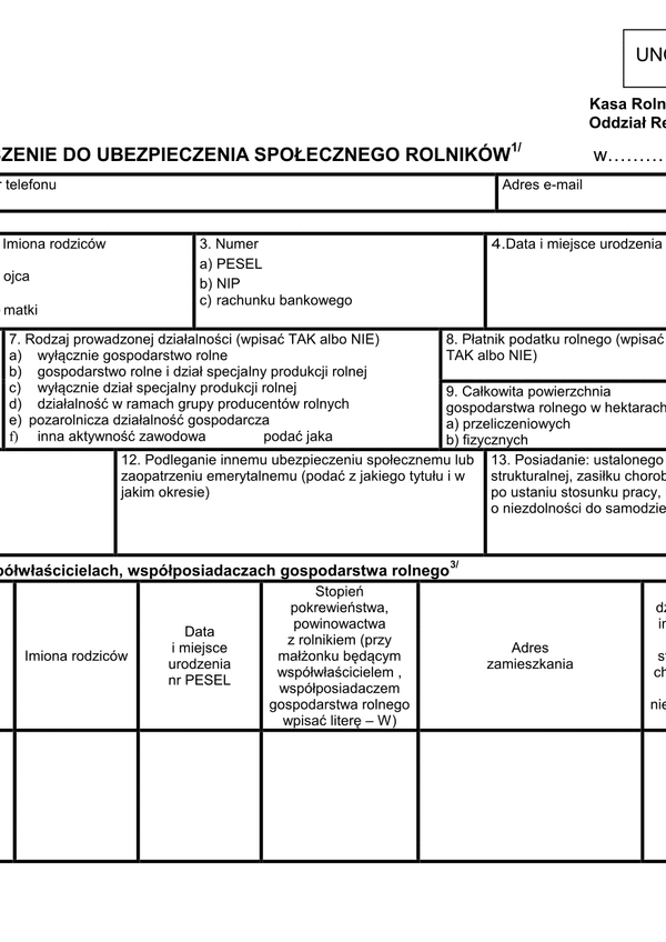 KRUS UD-2 Zgłoszenie do ubezpieczenia społecznego rolników