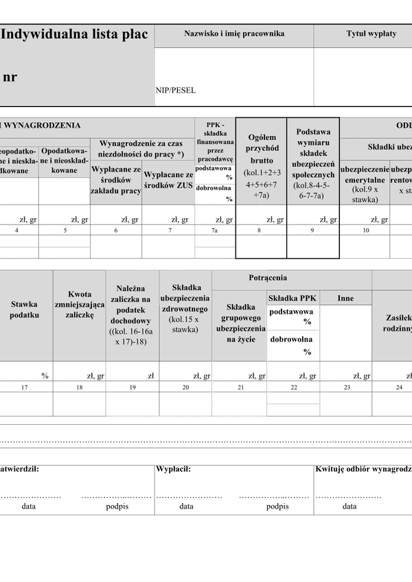 ILP (archiwalny) (2022) Indywidualna lista płac (umowa o pracę) - z możliwością edycji kwot pola ubezpieczenia społecznego