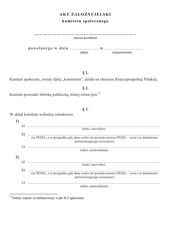 AZKS Akt założycielski komitetu społecznego