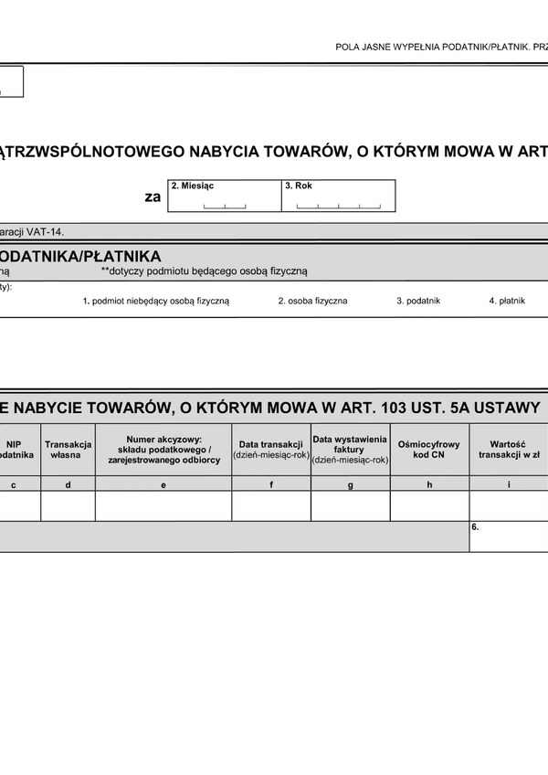 VAT-14/A (4) Rozliczenie wewnątrzwspólnotowego nabycia paliw silnikowych