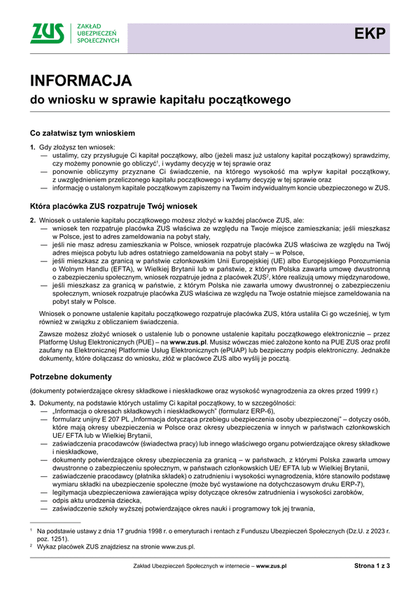 ZUS EKP inf Informacja do wniosku w sprawie kapitału początkowego