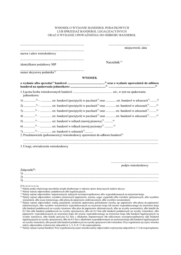 WowBP Wniosek o wydanie banderol podatkowych lub sprzedaż banderol legalizacyjnych oraz o wydanie upoważnienia do odbioru banderol