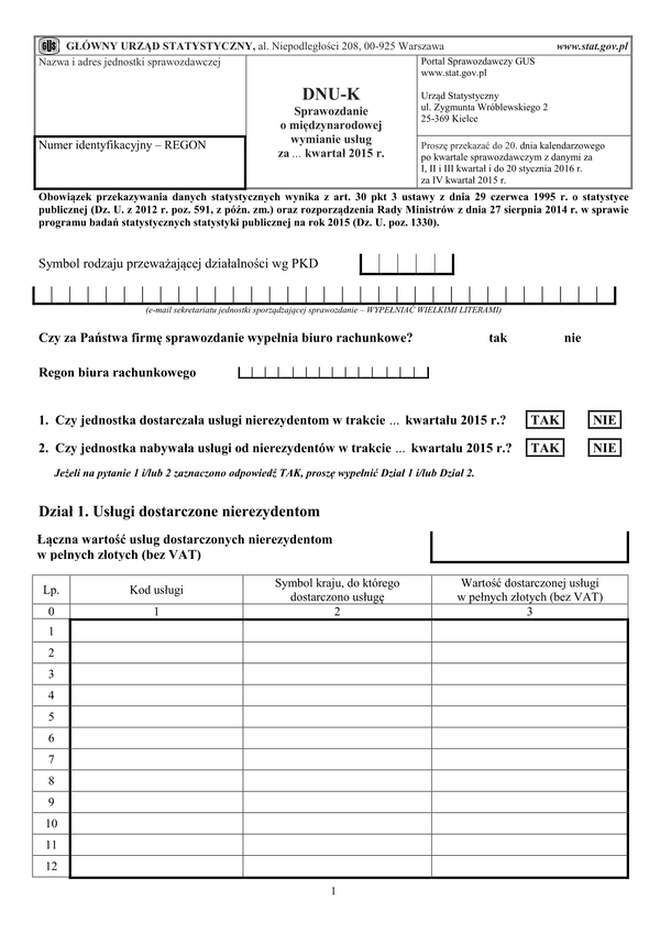 GUS DNU-K (2015) (archiwalny) Sprawozdanie o międzynarodowej wymianie usług