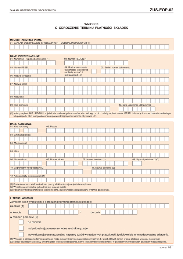ZUS-EOP-02 (archiwalny) Wniosek o odroczenie terminu płatności składek