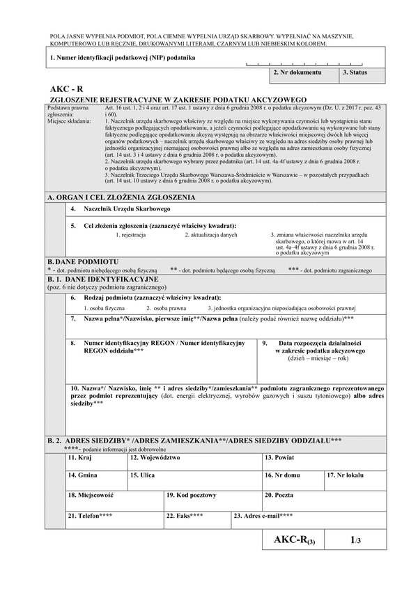 AKC-R (3) (archiwalny) Zgłoszenie rejestracyjne w zakresie podatku akcyzowego