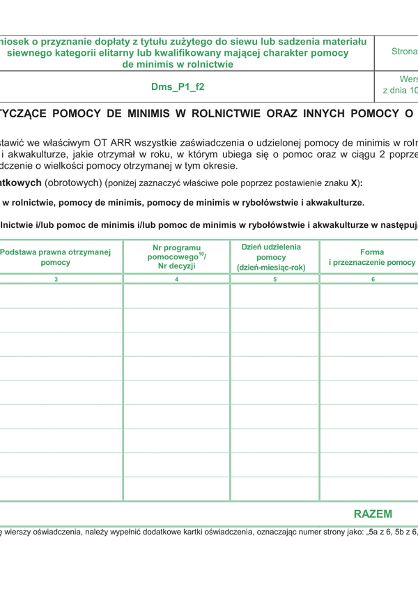 Dms_P1_f2 - str 5 (archiwalny) Oświadczenie dotyczące pomocy de minimis w rolnictwie oraz innych pomocy o charakterze pomocy de minimis