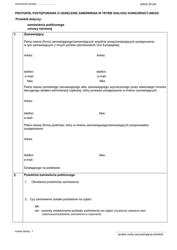 ZP-DK Protokół postępowania o udzielenie zamówienia w trybie dialogu konkurencyjnego