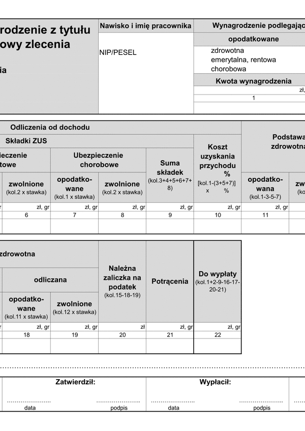 ZLP (archiwalny) Wynagrodzenie z tytułu umowy zlecenia (lista płac)