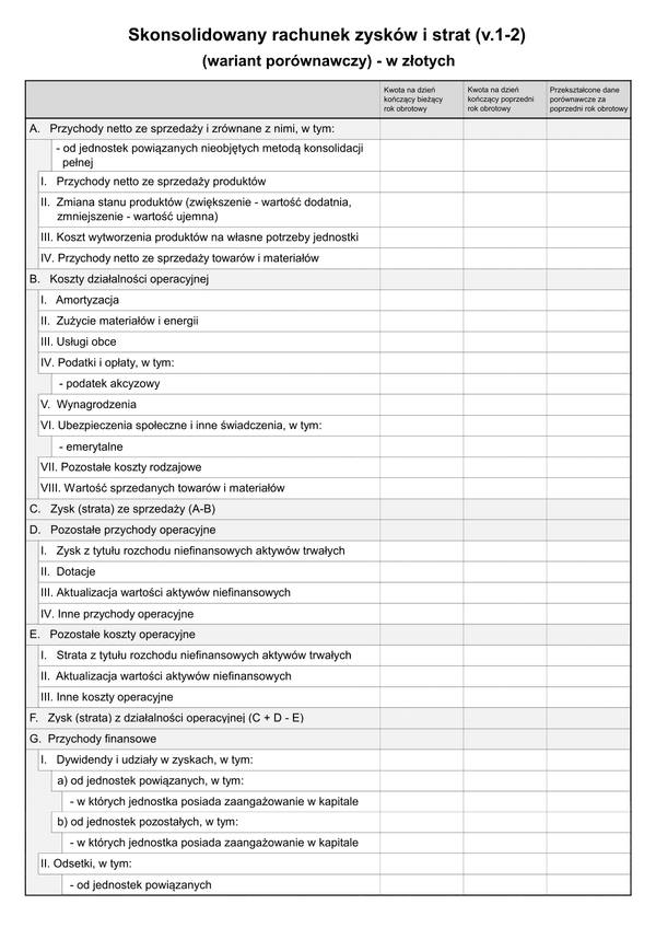 SFJGKZ RZiS-WP (v.1-2) Skonsolidowany Rachunek zysków i strat (wariant porównawczy) do sprawozdania finansowego grup kapitałowych w złotych - z wysyłką pliku xml JPK_SF 