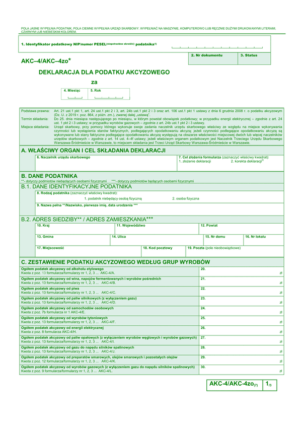 AKC-4/AKC-4zo (7) (archiwalny) Deklaracja dla podatku akcyzowego 