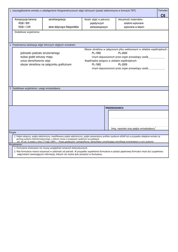 WUMP C6 Wniosek o udostępnienie materiałów centralnego zasobu geodezyjnego i kartograficznego