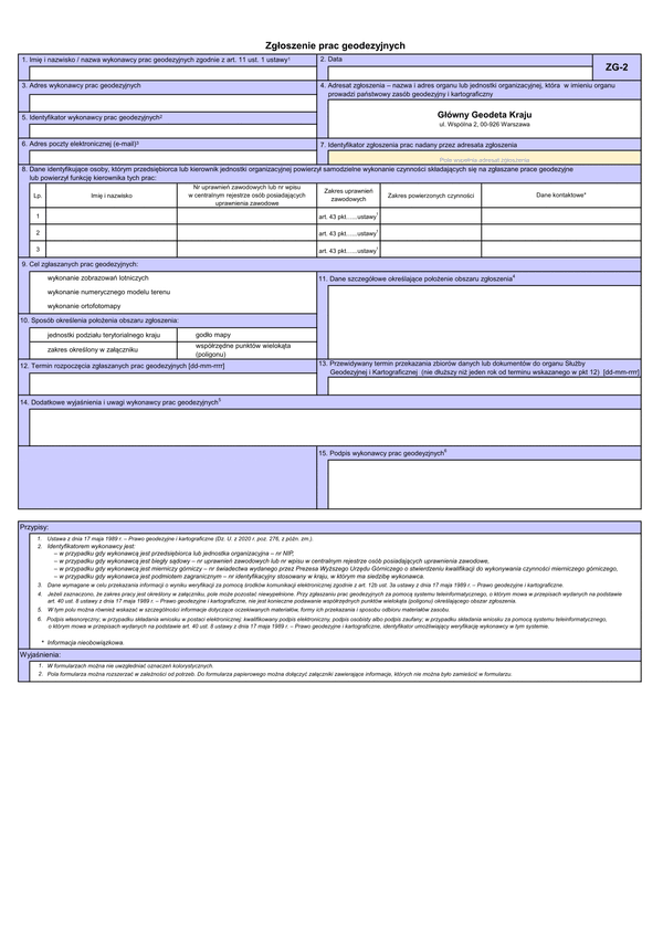 GEO ZG-2 Zgłoszenie prac geodezyjnych