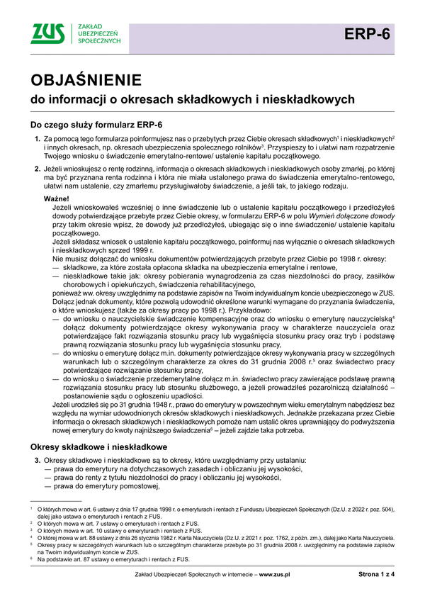 ZUS ERP-6  zal (archiwalny) Informacja dotycząca okresów składkowych i nieskładkowych - załącznik