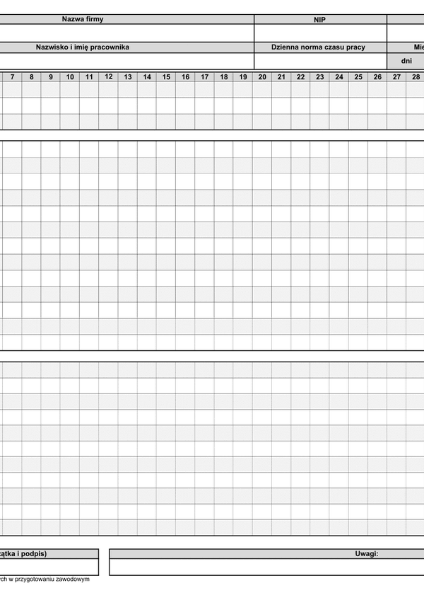 MECP Miesięczna karta ewidencji czasu pracy pracownika