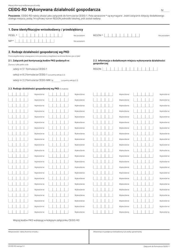 CEIDG-RD (3.1) Wykonywana działalność gospodarcza