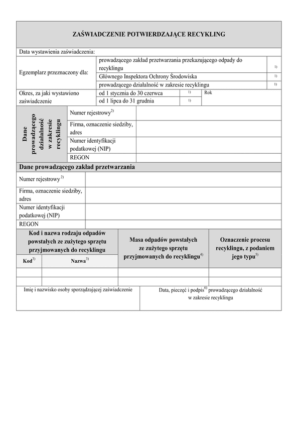 ZPR (archiwalny) Zaświadczenie potwierdzające recykling