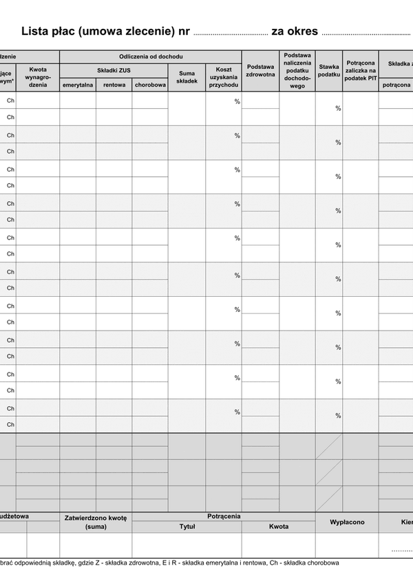 WZP (archiwalny) (od 2018) Zbiorcza lista płac (umowa zlecenia)