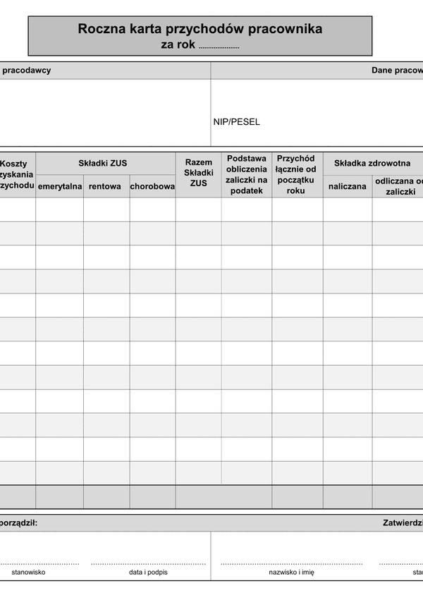 KPP-R Roczna karta przychodów pracownika