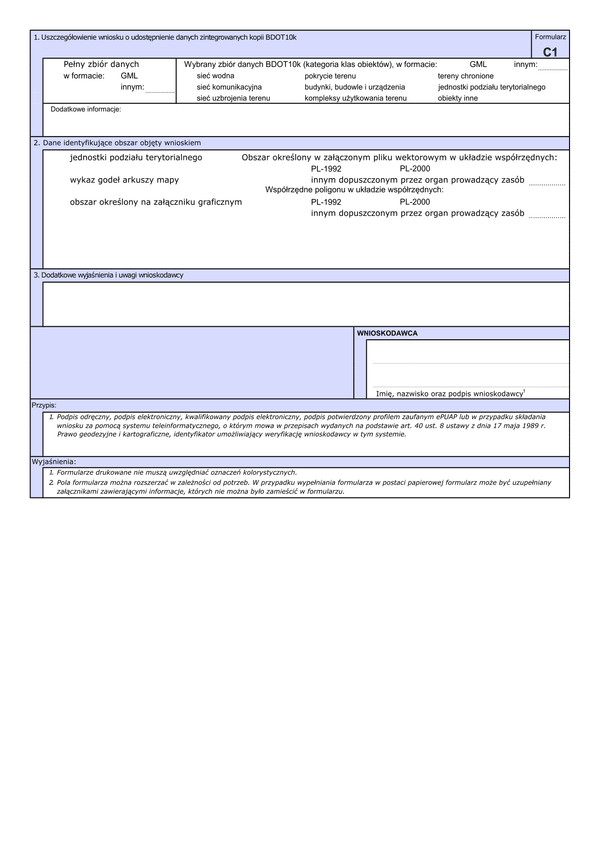 WUMP C1 (archiwalny) Wniosek o udostępnienie materiałów centralnego zasobu geodezyjnego i kartograficznego