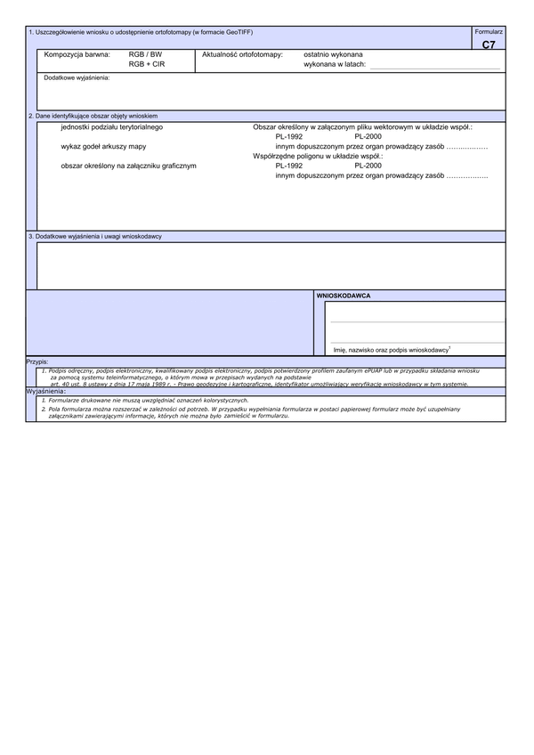 WUMP C7 Wniosek o udostępnienie materiałów centralnego zasobu geodezyjnego i kartograficznego