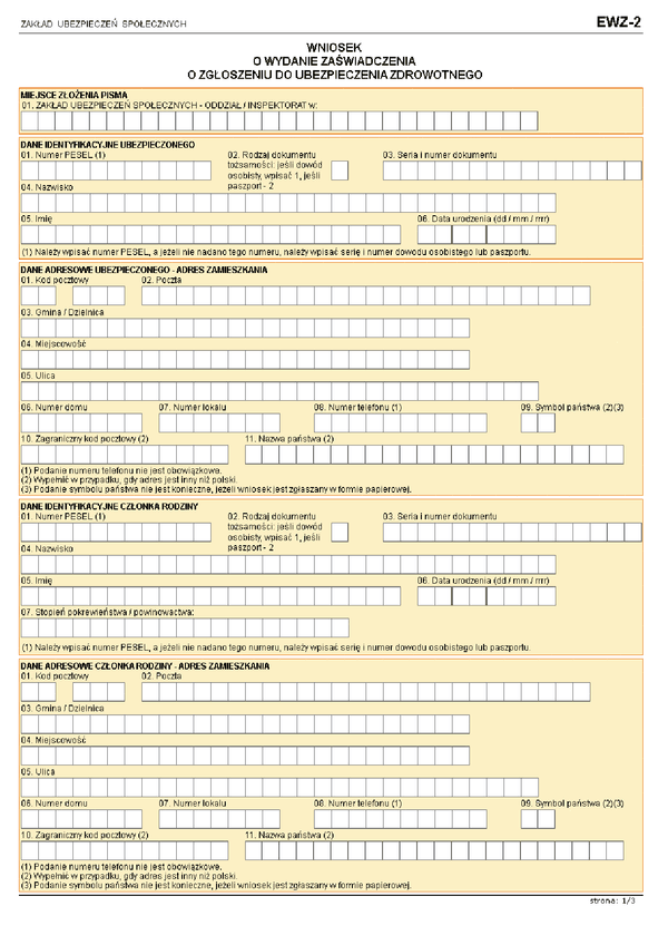 ZUS EWZ-2 (archiwalny) Wniosek o wydanie zaświadczenia o zgłoszeniu do ubezpieczenia zdrowotnego