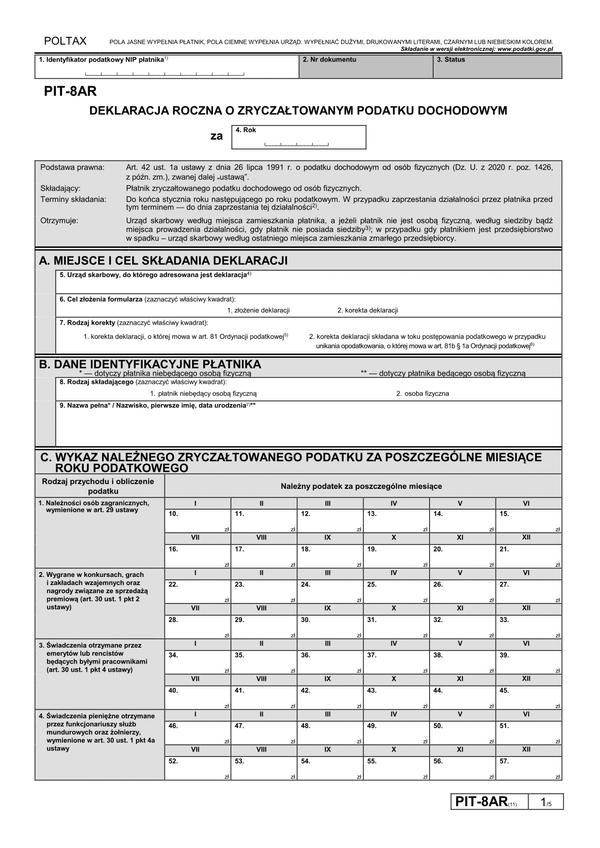 PIT-8AR (11) (archiwalny) (2021) Deklaracja roczna o zryczałtowanym podatku dochodowym