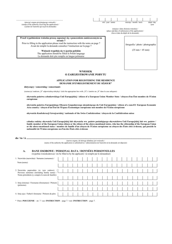 WoZPob Wniosek o zarejestrowanie pobytu (UE)