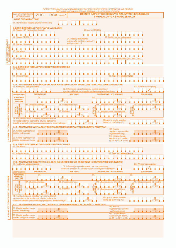 ZUS RCA (archiwalny) Imienny raport miesięczny o należnych składkach i wypłaconych świadczeniach