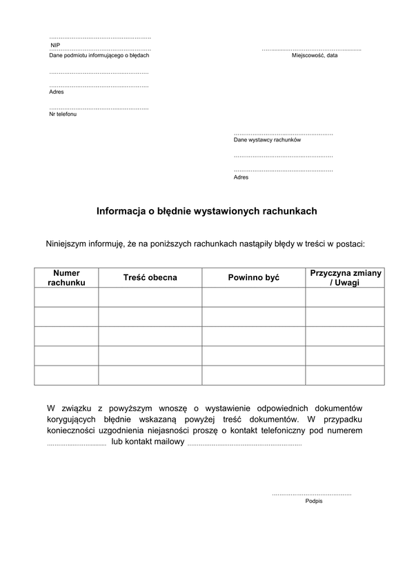 IoBWR Informacja o błędnie wystawionych rachunkach