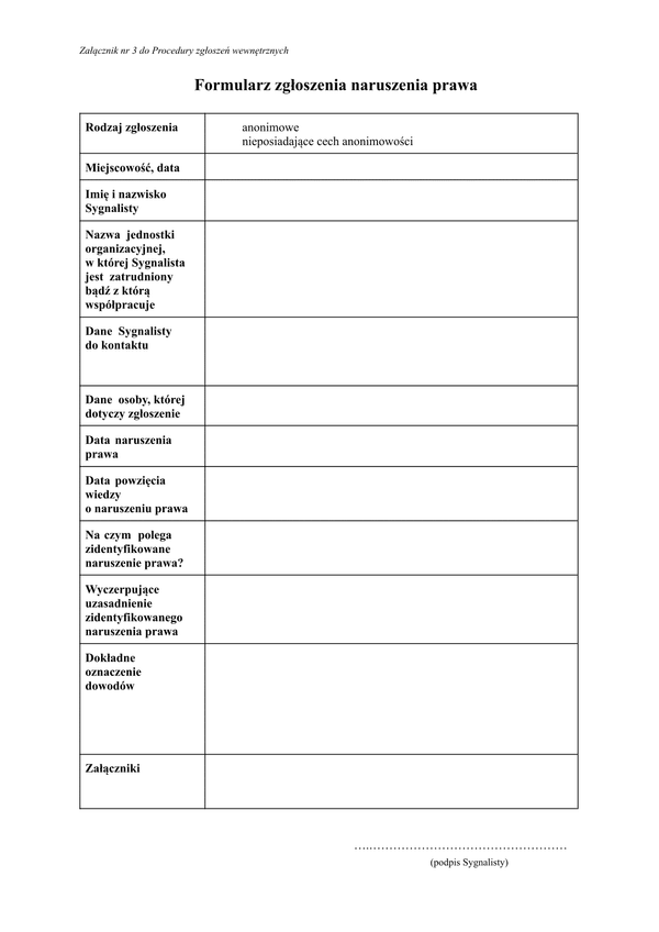 Syg-Np Formularz zgłoszenia naruszenia prawa
