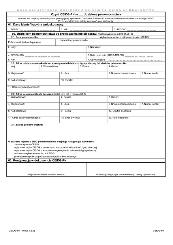 CEIDG-PN (1.8.1) (archiwalny) Udzielone pełnomocnictwa