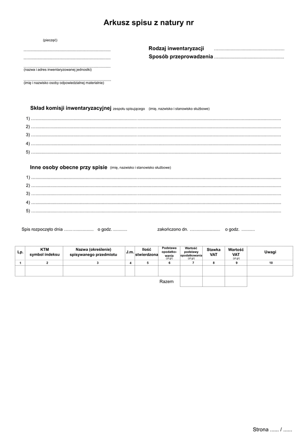 ASN-VAT Arkusz spisu z natury (likwidacja)