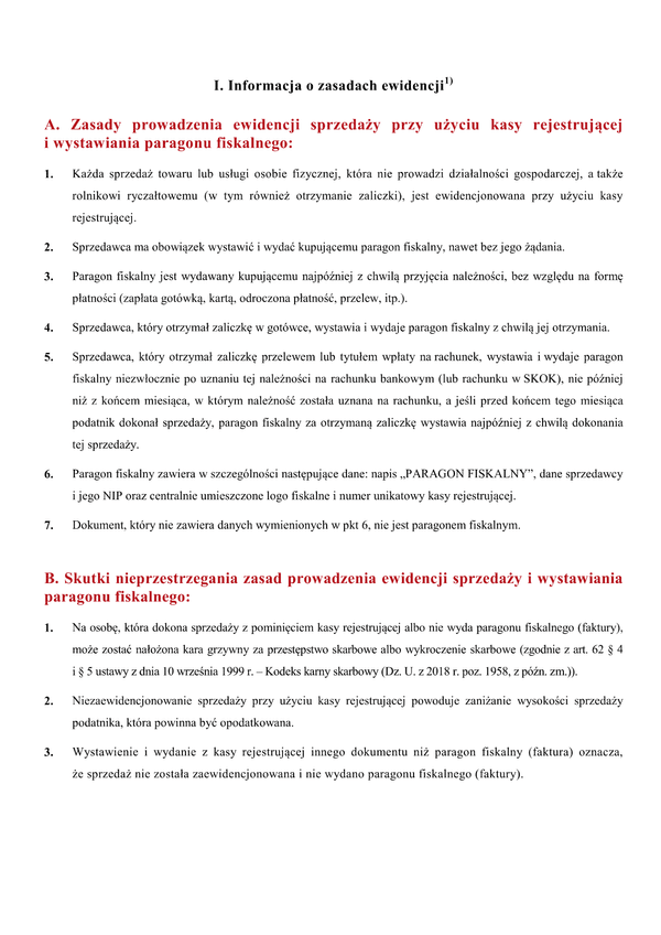 INFoZE (archiwalny) Informacja o zasadach ewidencji/oświadczenie osoby, która prowadzi u podatnika ewidencję sprzedaży przy użyciu kasy rejestrującej, o zapoznaniu się z informacją o zasadach ewidencji