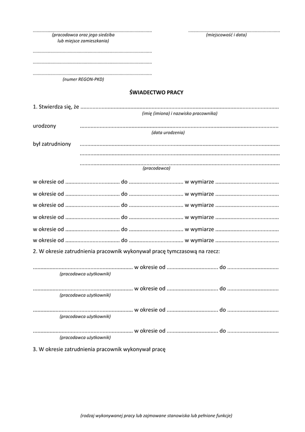 SP (archiwalny) Świadectwo pracy 