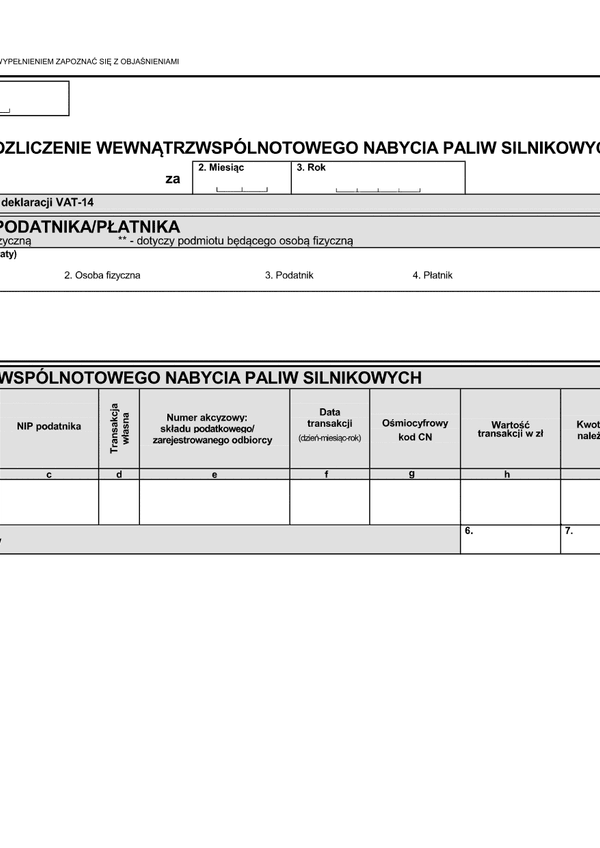 VAT-14/A (3) (archiwalny) Rozliczenie wewnątrzwspólnotowego nabycia paliw silnikowych