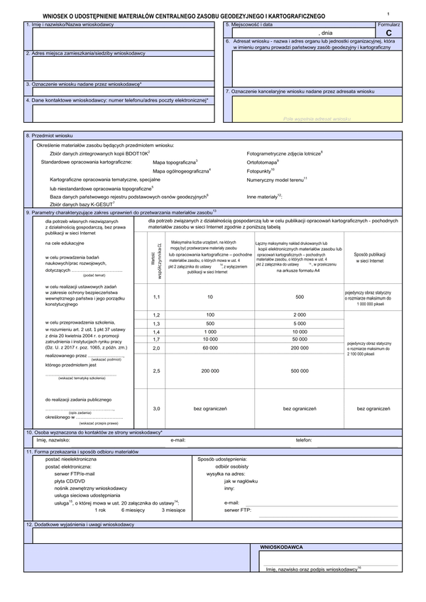 WUMP C (archiwalny) Wniosek o udostępnienie materiałów centralnego zasobu geodezyjnego i kartograficznego