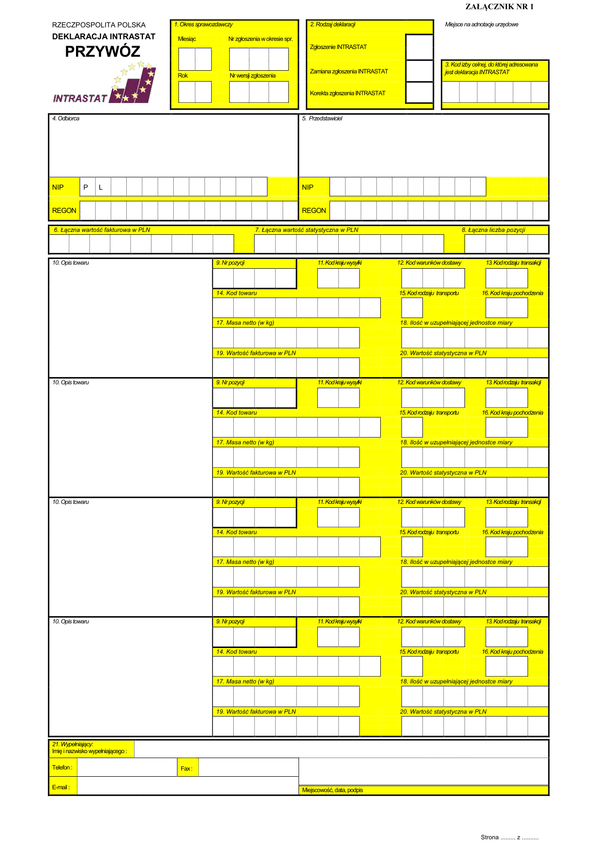 INTRASTAT-P Deklaracja INTRASTAT przywóz