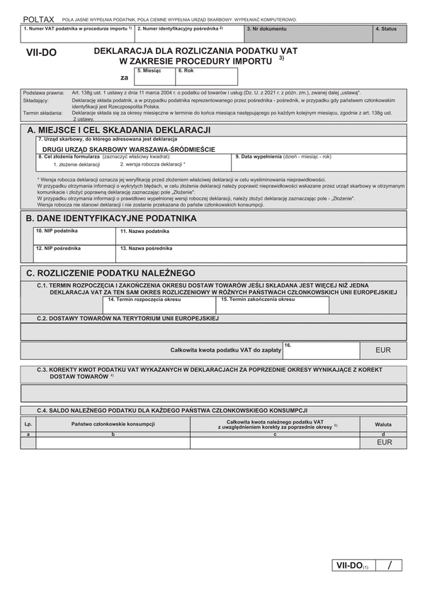 VII-DO (IOSS) (archiwalny) Deklaracja dla rozliczenia podatku VAT w zakresie procedury importu