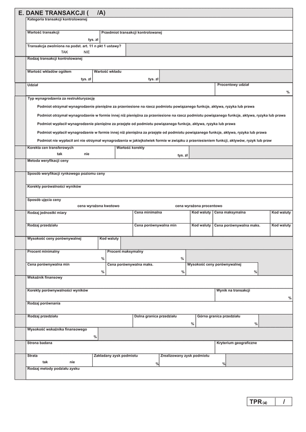 TPR-C/TPR-P zał.A (archiwalny) Dane transakcji A - transakcje inne niż wymienione w punktach B-E