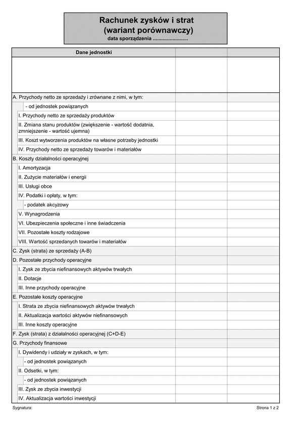 RZiS (P) (archiwalny) Rachunek zysków i strat (wariant porównawczy)