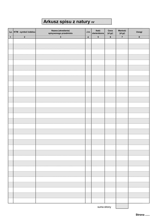ASN-zal (archiwalny) Arkusz spisu z natury - załącznik